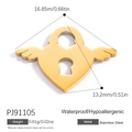 Waterproof gold plated stainless steel heart lock pendant with wings for DIY jewelry - PJ91105-Heart with Wings Pendant