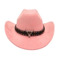 Rosa Wildleder-Cowboyhut mit Ethno-Flechtband und silbernem Stierschädel-Akzent - Altrosa