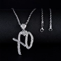 Hip hop silver XO pendant necklace with micro-pave crystals on twisted rope chain - Pendant Only / Silver