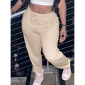 Women's minimalist beige drawstring joggers featuring an elastic cuff and loose fit - 3XL / Apricot