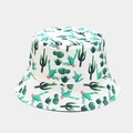 Detailed view of the cactus pattern and floral print on white canvas sun bucket hat - M (56-58cm) / Small Cactus White