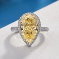 Elegant pear-cut yellow zircon halo ring in S925 sterling silver for women - US 7 / Yellow
