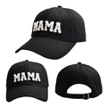 Dettagli del cappellino nero con ricamo MAMA in ciniglia e fibbia in metallo regolabile - Nero-Stile MAMA
