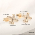 Golden airplane stud earrings in 18k gold plated copper with AAA cubic zirconia - Airplane