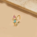 Adjustable 14K gold-plated ring with pink heart and blue pear-shaped zircon stones - Blue Zirconia Waterdrop