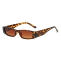 Retro-Sonnenbrille mit rechteckigem Schildpatt-Rahmen und braunen Gläsern im 45-Grad-Winkel - Glänzendes Leopardenmuster Braun