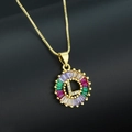 Gold letter L necklace featuring multi-colored cubic zirconia and crystal stones - Gold Plated Rainbow Zirconia Letter L