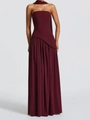 Elegant burgundy strapless maxi dress with matching neck scarf and pleated skirt - M / Burgundy