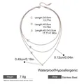 Detailed size chart for triple-layered stainless steel necklace with white rhinestone pendant - Triple Layer Stackable Style (JDNW2403081-S) / Silver (JDNW2403081-S)