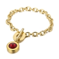 Gold OT toggle bracelet with round red gemstone pendant and minimalist link chain - Gold Style With Red Stone (KB162160-Z)