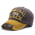Vintage baseball cap in brown and ginger patchwork with washed finish and embroidery - One Size / Turmeric
