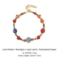 Handmade beaded bracelet with Czech beads, red agate, lapis lazuli and copper - Czech Glass Bead Red Agate Lapis Lazuli Copper Bracelet SL-157