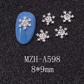 Detailed view of silver alloy snowflake nail charms with center crystal and 8x9mm size - Silver Plated Rhinestone Snowflake Style (A598)