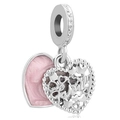 Silver alloy heart charm with pink enamel double heart design for DIY bracelets - Double Layer Pink Heart (003)