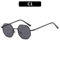 Polygonal octagon sunglasses with black metal frame and dark grey lenses C1 - Black Frame Grey Lens