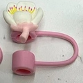 Pink peach flower silicone straw cover cap for 8-10mm drinking straws for Stanley cups - Style 2 / 8mm