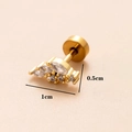 Orecchino a perno in acciaio dorato 16G con zirconi, design corona 1cm - Oro 3# (Geometrico Zircone)
