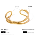 Detail of waterproof gold stainless steel cuff featuring multilayered crossover design - Multi-layer Crisscross Open Bangle Style (NB-B6337)