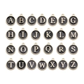 Set of 26 black enamel round alphabet pendants with gold-plated metal borders and loops - Letter A / Black