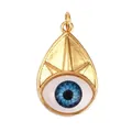 Goldener Evil Eye Anhänger in Tropfenform mit dunkelblauer Pupille und weißem Emaille - M86-B3 Auge Tropfen-Stil / Blau