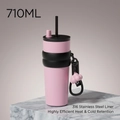 Pink and black 710ml insulated stainless steel tumbler with straw and cloud charm - 24oz / Pink