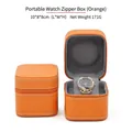 Portable orange PU leather travel watch storage case with zipper and white stitching - 10*8*8CM / Orange