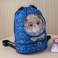Blue astronaut bear swimming bag with starry pattern and wet dry separation compartment - Space Bear