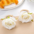 Set of 2 woven napkin rings with white rose floral design for elegant dining decor - Artificial White Rose