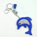Blue and white dolphin keychain with sparkling rhinestones and a matching tassel - Sapphire Blue