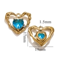 Ciondolo a cuore dorato con gemma blu e pietra laterale bianca, dimensioni 17mm per 19mm - Blu