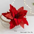 Red velvet artificial poinsettia flower with glitter for Christmas tree decor, 27cm - Red