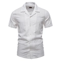 Macro detail of geometric jacquard fabric texture on a white short-sleeve shirt - S / Tops / White