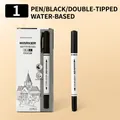 Dual-tip black marker pen for art outlines with fine and extra-fine tips - Double-Ended Water-Based Black