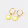Golden hoop earrings with white enamel evil eye charm pendants and black pupil detail - Round / Yellow