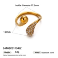 Gouden ring van titaniumstaal met waterdruppelmotief en glanzende heldere zirkoonstenen - Waterdruppel Open Stijl (2410ZK31194JZ)