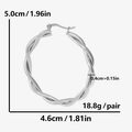 Spécifications de taille des créoles torsadées de 50 mm pesant 18,8 g la paire - Argenté