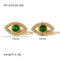 Golden Evil Eye stud earrings with white zircons and central green gemstone, 18mm size - Gold Green Evil Eye Stud Earrings(HF-E3238-GN)