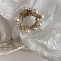 Close-up of elegant beige pearl hair tie with sparkling rhinestones on textured paper - 2# Pearl Zirconia