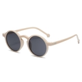 Retro small round frame sunglasses in cream beige finish with dark grey lenses - Beige