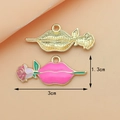 Pink enamel lips and rose alloy charm for DIY jewelry, 3cm size with golden back - Rose Red Lips