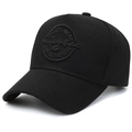 Black five-panel baseball cap for large heads with detailed 3D sports embroidery - Black with Black Embroidery