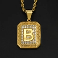 Collier hip hop doré avec pendentif carré lettre B et cristaux étincelants - Lettre B Or / Pendentif Uniquement