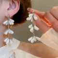 Boucles d'oreilles pendantes en argent avec perles gouttes blanches et pompons - Gland goutte blanc argenté (87#)