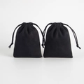 Pair of black suede drawstring jewelry pouches with dual cords for secure storage - Black