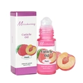 Close-up of a 5ml peach scented cuticle oil roll-on pen with branded packaging box - Rollerball Nutrition Oil (Peach)