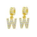 Golden letter W pendant with shimmering cubic zirconia stones on white background - Letter-W