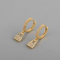 Élégantes boucles d'oreilles créoles dorées en argent S925 avec cadenas sertis de diamants - Boucle d'oreille Petit Cadenas / Doré
