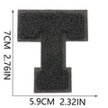 Detailed dimension view of black chenille letter T patch with embroidery texture - Letter T / Black