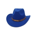 Classic bright blue felt western cowboy hat with decorative brown leather band and gold accents - One Size / Royal Blue (Gold Hexagon Band)