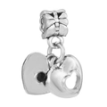 Silver double heart bead charm with black gemstone for DIY bracelets and necklaces - Bowknot Double Heart Charm